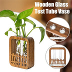 Walnut Wood Terrarium Planter - 2 Glass Test Tube Vase & Boho Plant Stand for Hydroponics, Home Office Desk Decor, Unique Housewarming Birthday Gifts for Women Plant Lovers