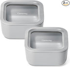 Caraway 2pc Glass Food Storage Set - 4.4 Cup Food Containers (2) - Ceramic Coated - Non Toxic, Non Stick Lunch with Lids - Dishwasher, Oven, & Microwave Safe - Gray