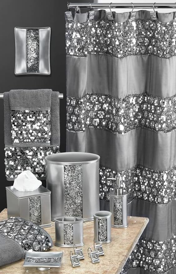 Zahari Home Sinatra 13pc Bathroom Shower Curtain Set - Classic Luxury Fabric Curtains with Unique Design & 12 Hooks