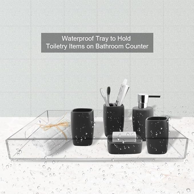 NIUBEE Acrylic Serving Tray 14x18 Inches -Spill Proof- Clear Decorative Tray Organiser for Ottoman Coffee Table Countertop with Handles