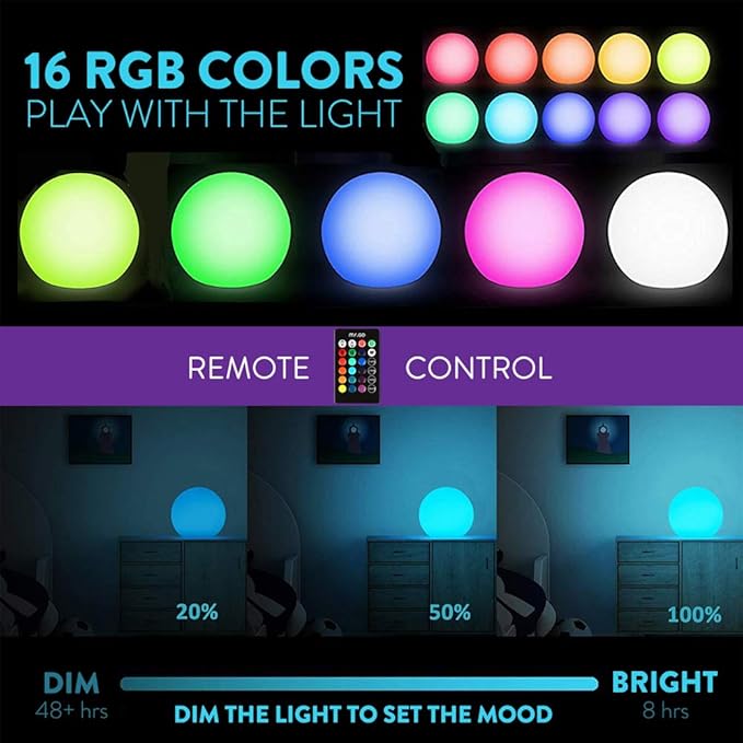 Mr.Go 20-inch Rechargeable LED Ball Light, Waterproof Outdoor Globe Lights w/Remote, 16 RGB Color Changing Glowing Orb, 4400mAh Dimmable Globe Floor Lamp for Home Garden Patio Lawn Pool Party Decor