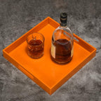 Orange Sturdy Acrylic Serving Tray with Handles-12x12Inch-Serving Coffee,Food,Breakfast,Butler-Kitchen Countertop Tray-Makeup Drawer Organizer-Vanity Table,Ottoman Tray-Decorative Tray
