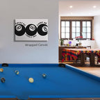Black 8 Ball Poster, Lucky Me Lucky You Lucky Us Quote Canvas Wall Art, Playful Billiards Balls Picture Print, Retro 8ball Pool Painting for Bar Cart Game Room Man Caves Wall 12x16in Wrapped Canvas