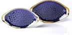 Stone Lain Florian Porcelain Large and Medium Oval Platters with Handle, Service Set, Blue with Gold Rim