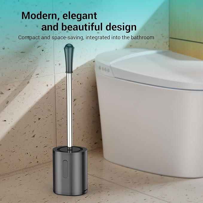 Toilet Brush and Holder, 3 Pack Compact Size Toilet Bowl Brush with Stainless Steel Handle, Small Size Plastic Holder Easy to Hide, Space Saving for Storage, Drip-Proof, Easy to Assemble Black
