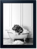 Black and White Bathroom Wall Decor Funny Hippo in Bathtub Wall Art Framed Humor Bathroom Signs Cute Animal Cnvas Print Artwork