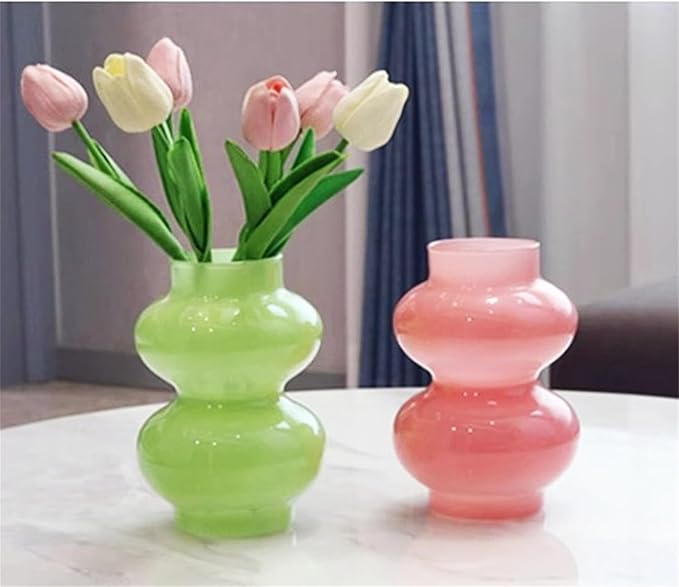 JSPYFITS Glass Hydroponic Flower Vase, Double Balls Colored Glasses Bubble Vases for Flower, 7 Inches Glass Funky Vase for Home/Office/Weddings/Party Table Flower Décor (Milky Green)