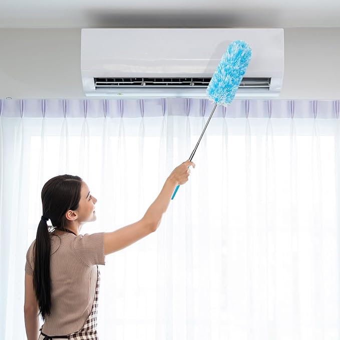 Tanlade 8 Pcs Microfiber Feather Duster for Cleaning 13-31 Inch Extendable Cobweb Dusters Ceiling Fan Duster Washable Bendable Tool for Office Car Window Furniture (Bright Color)