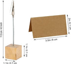 10 Pcs Wood Place Card Holders and 10 Pcs Kraft Place Cards, Photo Holders for Table, Rustic Wood Table Number Holder Stand with Memo Clips for Wedding Party Name Sign