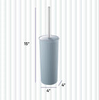 Superio Ribbed Collection - Decorative Plastic Toilet Bowl Brush and Holder Set, Blue (1 Pack) Cleaner Scrubber for Bathroom