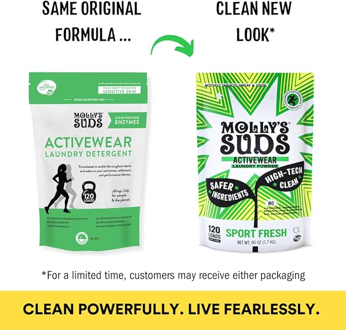 Molly's Suds Active Wear Laundry Detergent | Extra Strength Sport Laundry Powder, Stain Fighting for Performance Fabrics and Sensitive Skin | 240 Load (2 Pack)