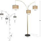 Modern Gold Floor Lamp for Bedroom, Arc Standing Lamp for Living Room, Dimmable Boho Rattan Tall Lamp, Farmhouse Floor Lamps for Office Decor, Height Adjustable Arched Lamp, Over Couch Reading Lamp