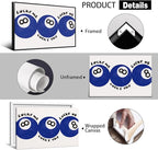 Blue 8 Ball Poster, Lucky Me Lucky You Lucky Us Quote Canvas Wall Art, Playful Billiards Balls Picture Print, Retro 8ball Pool Painting for Bar Cart Game Room Man Caves Wall 24x36in Framed