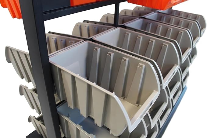 TRINITY 7-Tier Dual-Sided Rolling Bin Rack, 330 Pound Capacity, Includes 94 Organizer Bins, 19.75" x 35.5" x 48.5", Black