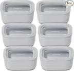 Caraway 6pc Glass Food Storage Set - 2.6 Cup Storage Containers For Food (6) - Non-Toxic Ceramic-Coated Glass - Air Release Technology - Compact & Stackable Design - Gray