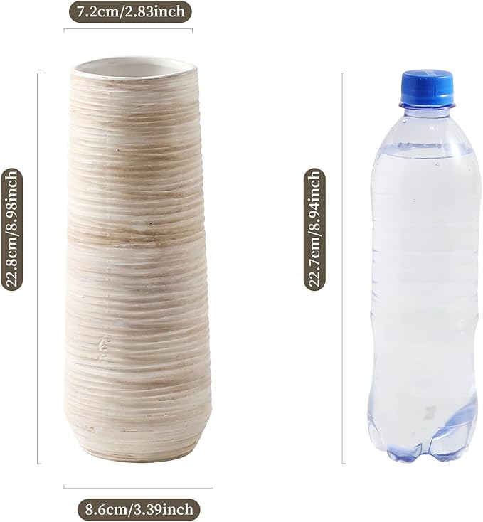 ALMA 9 Inch White Ceramic Flower Vase for Lego Flower Bouquet|Small Pampas Grass Vase for Home Decor,Tabletop, Bookshelf, Mantle,Living Room