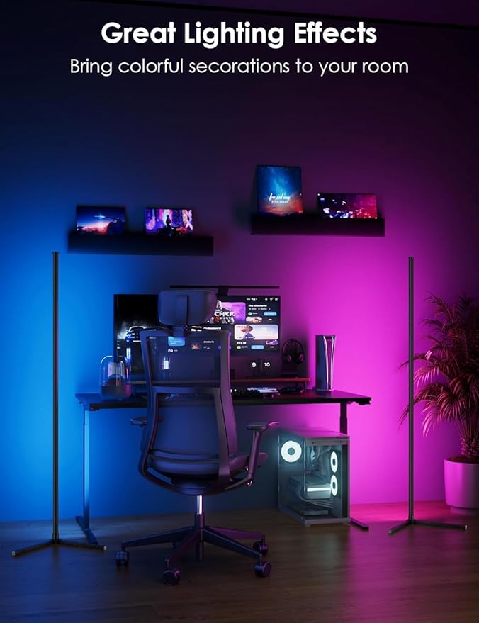 2 Pack Corner Floor Lamp, 65" RGB LED Corner Lamp, Color Changing Ambient Lighting with Music Sync - App and Remote Control LED Lamp for Bedroom, Living Room, Gaming Room