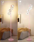 Lightdot 64IN Dimmable Floor Lamp with Globe Clear Glass Shade, Modern Pink Standing Lamps with 4PCS 3000K G9 Bulbs Soft Warm White Eye Care, Mid Century Floor Lamp for Living Room Bedroom