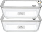 Glass Food Containers with Glass Lid, Microwave Safe Food Storage Container Set, 2 Pack of 87oz, Large Size Airtight Storage Set with Leak Proof Lids, Meal Prep Containers