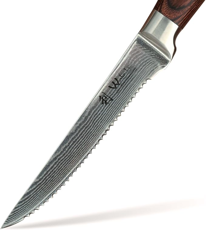 Wakoli EDIB 4-Piece Steak Knife Set – Dining Knives | Genuine Damascus Steel Blades with VG10 Core | Ergonomic Pakkawood Handles | Premium Steak Cutlery in Wooden Gift Box