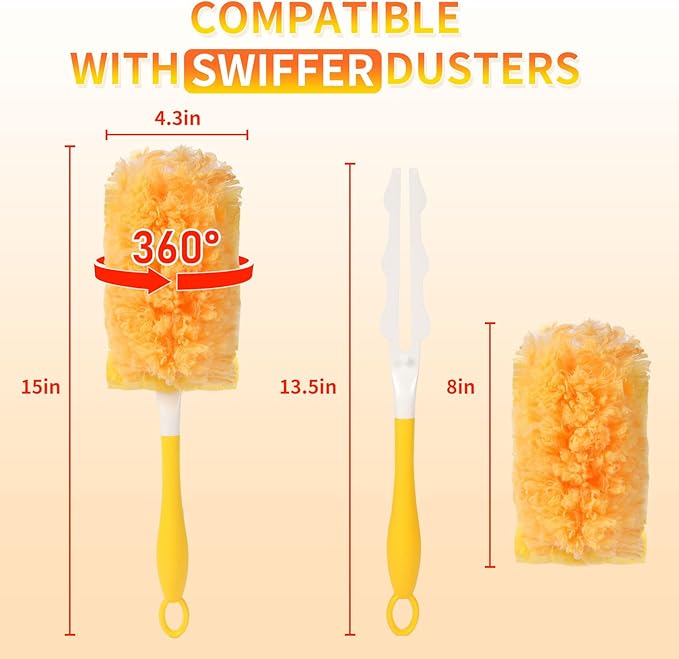 18 Pack Heavy Duty Duster Refills for Swiffer Duster, with 1 Handle, Multisurface 360° Dusters with 4X Microfibers, Unscented Disposable Duster Refills for Cleaning Home, Helps Remove Allergens