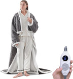 Westinghouse Electric Snuggle Throw Blankets with Foot Pocket, Wearable Heated Blanket with Sleeves, 6 Heating Levels & 2 to 10 Hours Heating Time Settings, 50 * 70"+18", Light Grey