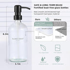 Glass Soap Dispenser - Dish Soap Dispenser for Kitchen, Hand Soap Dispenser Set, Bathroom Soap Dispenser with 304 Rust Proof Pump, Soap Dispenser for Kitchen with Tray, Clear Bottle/Black Pump