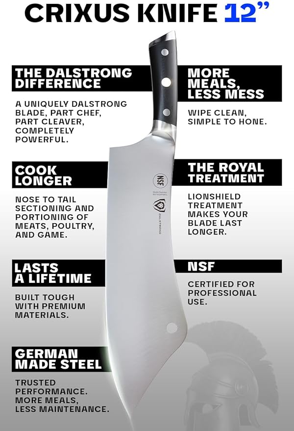 Dalstrong Chef & Cleaver Hybrid Knife - 12 inch Extra-Large - The Crixus - Gladiator Series Elite - HC German Steel - G10 Handle - Heavy Duty - w/Sheath - NSF Certified