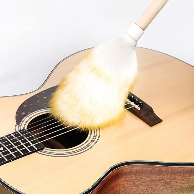 Wool Lambswool Cleaning Brush Duster,Wood Handle,Hanging Rope,Anti-Static,Comfortable Grips, for Piano,Guitar and Other Stringed Instruments and Office, Home and Car etc