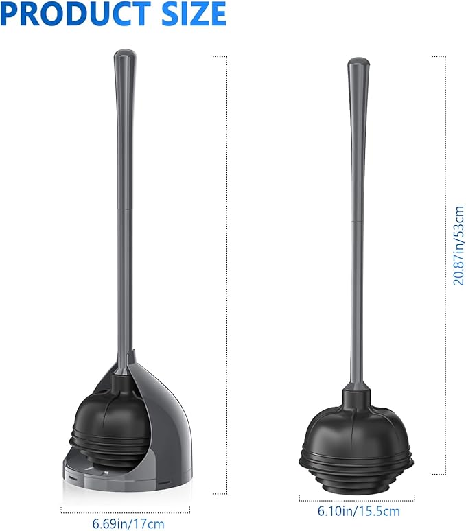 uptronic 2 Pack Toilet Plunger with Holder, Unique Plunger with All-Angle Design, Plungers for Bathroom for 5.7-inch Toilet Drain, Toilet Plunger Heavy Duty (Grey)