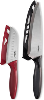 Zyliss Utility Kitchen Knives with Sheath Covers - Dishwasher Safe - Stainless Steel Kitchen Knives Perfect for Cutting Meat, Vegetables & Fruit - 2 Piece Santoku & Chef Set