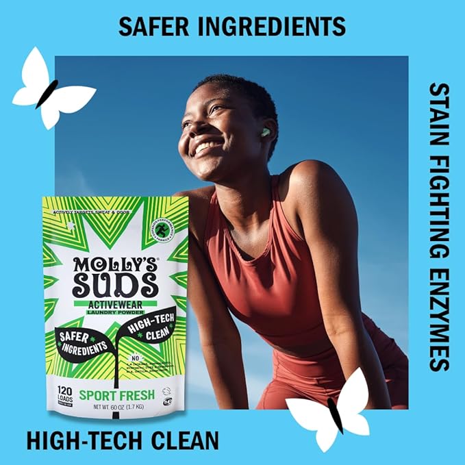 Molly's Suds Active Wear Laundry Detergent | Extra Strength Sport Laundry Powder, Stain Fighting for Performance Fabrics and Sensitive Skin | 240 Load (2 Pack)