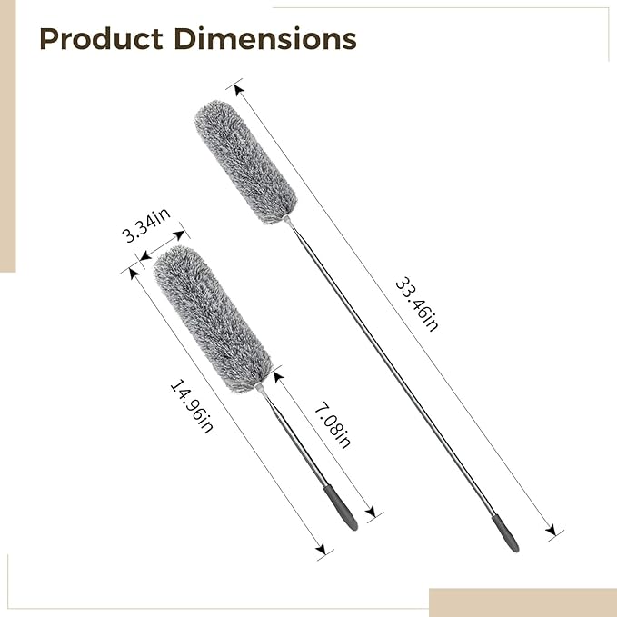 12 PCS Microfiber Feather Duster, 15 to 33 Inches Extendable Dusters, Metal Pole Ceiling Fan Duster, Washable Bendable Cleaning Duster Tool for Furniture Conditioner Window Office Car