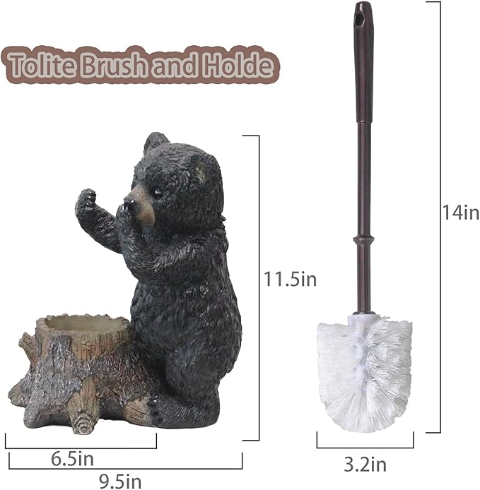 Toilet Brush Holder Set for Bathroom Super Cute Bear Base Solidly Toilet Bowl Brush and Holder Flexible and Durable Style Stylish Toilet Cleaner Brush Saving Storage Space Toilet Brushes for Bathroom