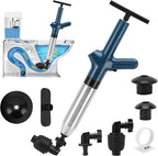 Toilet Plunger Drain Clog Remover, High Pressure Air Drain Remover Tool with Real-Time Barometer, Stainless Steel Clog Toilet Cleaner for Bathroom Kitchen Commercial Floor Sink(Blue)