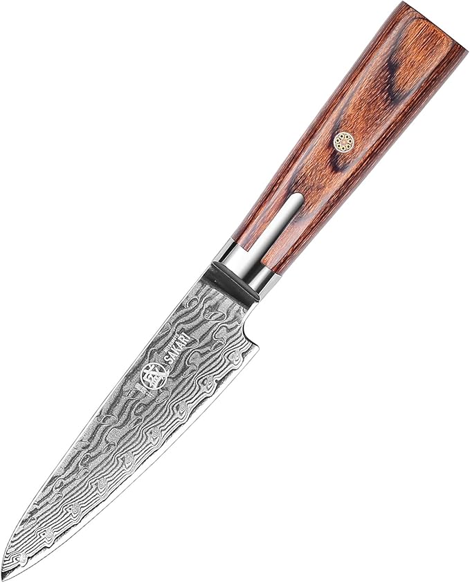 MITSUMOTO SAKARI Paring Knife 4.5 inch, S301 Damascus Steel Precision Fruit & Vegetable Knife (Hand Forged)