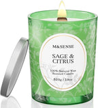 M&SENSE Sage Citrus Scented Candle, Cracking Wooden Wick Soy Wax, 18oz 100 Hours Long Lasting Clean Burn, Large Jar Candles for Home Decor, Non-Toxic Relaxing Aromatherapy Gifts for Women