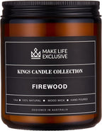 Scented Candles for Men | Firewood & Campfire Scented|Wooden Wick, Long Lasting, Masculine Scents | Natural Soy Jar Candle for Home, Bachelor Pad Decor | The Perfect Mens Gift.