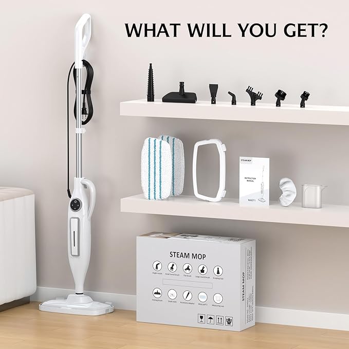 Powerful Handheld Steam Mop With 11 Accessories, 23FT Power Cord, 266℉Deep Cleaning, 2 Steam Modes & Multi-Purpose Steamer For Sealed Hard Floor, Laminate, Marble, Stone Floors