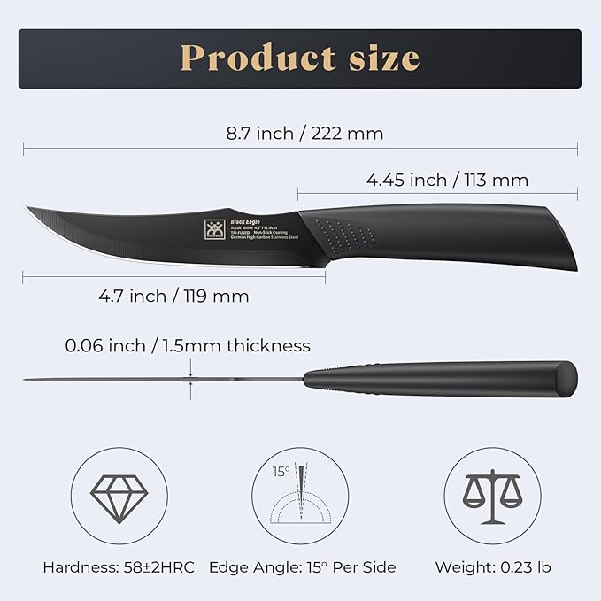 Steak Knives Set of 8, 4.7 Inch Dishwasher Safe Non Serrated Dinner Knives, Razor Sharp for Precise Cutting, Non-Stick Blade & Non Rust, Easy to Maintain Ideal for Home Restaurant Party