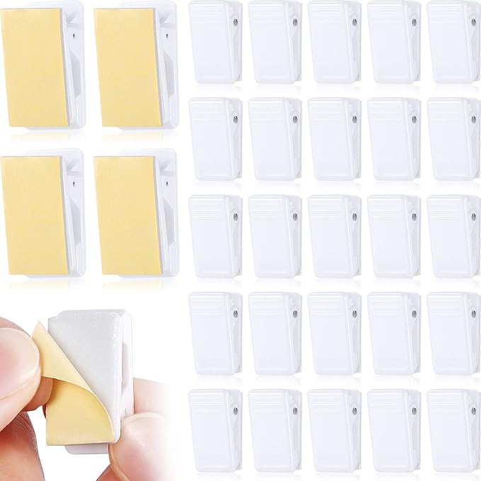 30 Pieces Self-Adhesive Clips Wall Tapestry Clips Sticky Plastic Photo Small Hanging Spring for Poster Photo Wall Teacher Student Home Applications(White)