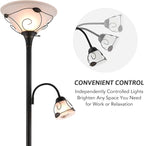 VONLUCE Torchiere Floor Lamp with Side Reading Light, 3-Way Switch Combo Antique Bronze Mother Daughter Floor Lamp with Glass Shade, 71" Desk Floor Lamp for Living Room Corner Bedroom Home Office