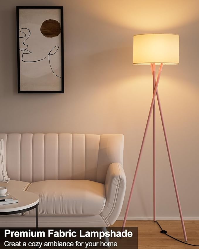 Lightdot Pink Tripod Floor Lamp, Modern Floor Lamps for Living Room, Standing Lamp with Linen Shade, E26 Bulb Included, 66" Tall Floor Lamp for Bedroom, Home Office