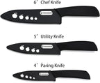 Classic 3PCS Ceramic Knife Set with Cover, Super Sharp Never Rust Healthy (6" Ceramic Chef Knife, 5" Solution Knife，4 "Classic Paring Knife)