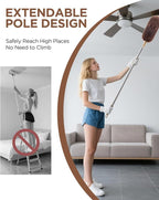 Extendable Lambswool Duster 30-100 Inch, Stainless Steel Long Handle Duster, Natural Feather Duster for Cleaning High Ceilings, Fans, Bookshelves, Interior, Cars