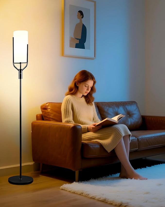 Lightdot 64.6IN Black Floor Lamp Dimmable Linen Shade LED Floor Lamps with 3000K Soft Warm White for Wedding/Party, Modern Tall Lamp for Living Room/Bedroom (Bulbs Included)