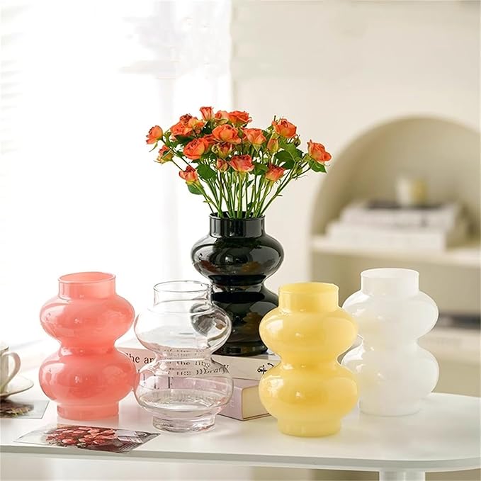 JSPYFITS Glass Hydroponic Flower Vase, Double Balls Colored Glasses Bubble Vase for Flowers, 7 Inches Glass Funky Vases for Home/Office/Weddings/Party Table Décor (Pink)