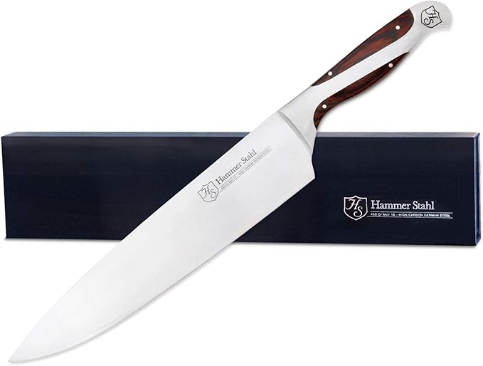 Hammer Stahl 10-Inch High Carbon Chef Knife | Versatile Cooking Knife for Chopping, Slicing & Precision Cutting | German Forged Sharp Kitchen Knife | Ergonomic Quad-Tang Pakkawood Handle & Gift Box
