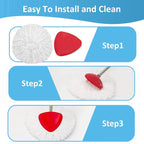 4 Pack Spin Mop Replacements Heads Compatible for O ceda EasyWring 1 Tank System, Microfiber Mops Head Refills , 1 Triangle Head Base and 30-58in Handle Set Combo