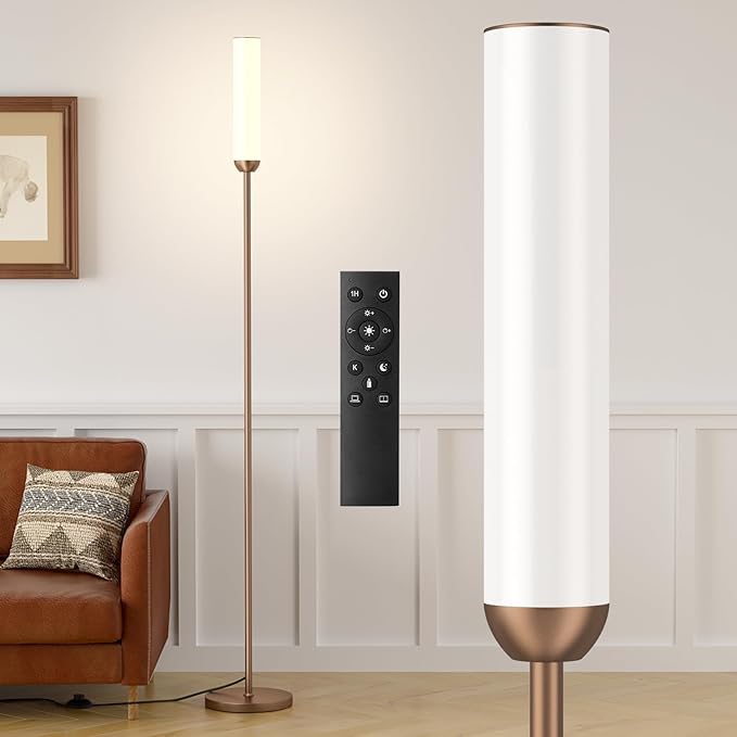 LED Floor Lamp with Remote Control, 65" Standing lamp with Stepless Adjustable 3000K-6500K Colors & 5%-100% Brightness, Foot Switch(Brown)